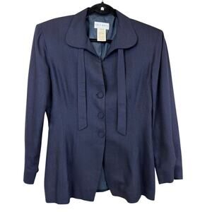 Vintage Eric Boyy Navy Blue Tie-Neck Rayon Blazer MED Made USA